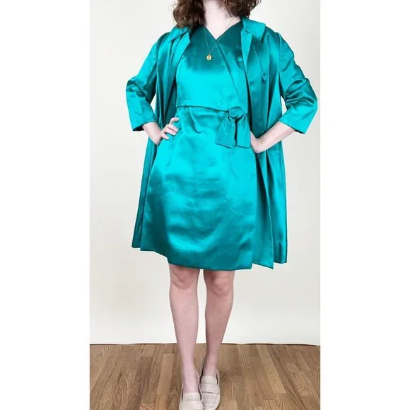 Vintage Matching Mini Dress Overcoat Jacket Coat Coordinating Set Preppy 60s 70s - Picture 5 of 8